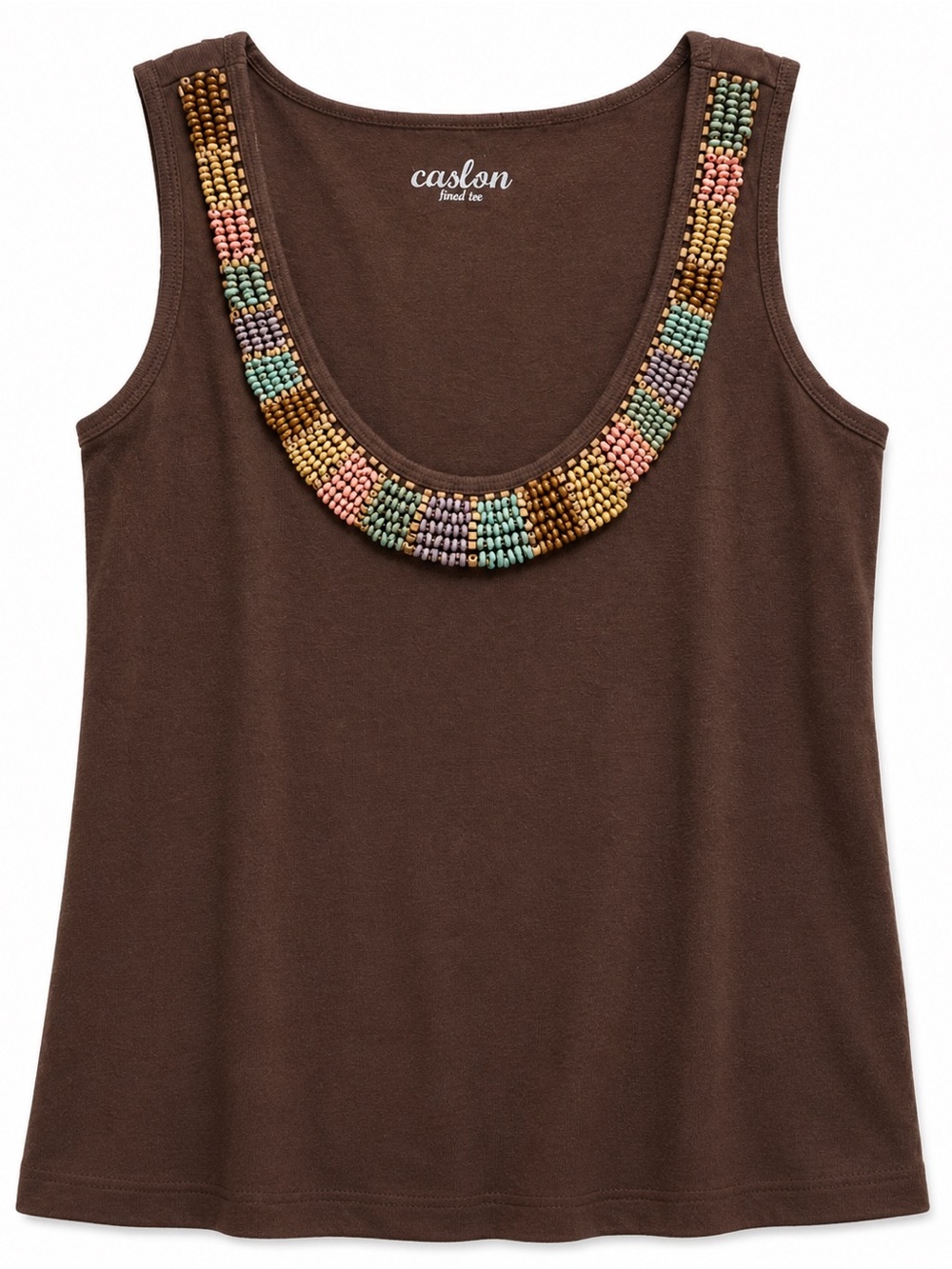 Caslon Brown Beaded Tank Top Size Small Multicolor Embellished Scoop Neck Boho